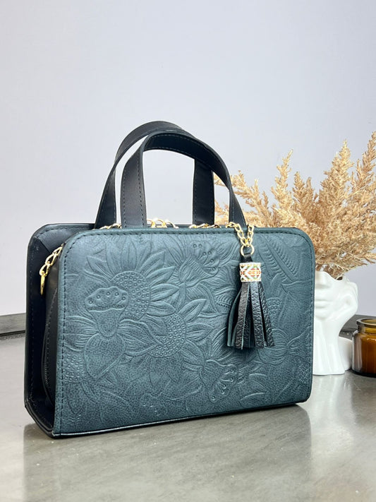 CROSSBODY DOBLE CARA GIRASOLES NEGRO MATE