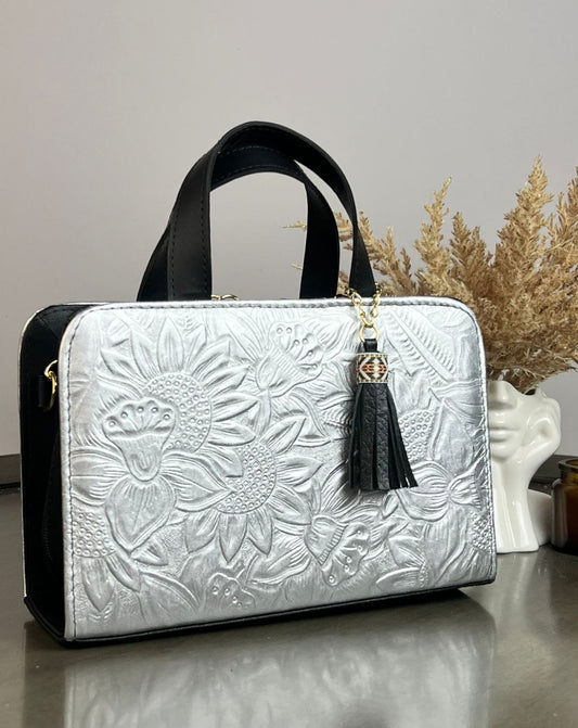 CROSSBODY DOBLE CARA GIRASOLES PLATA