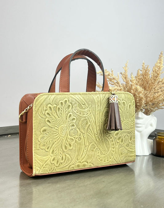 CROSSBODY DOBLE CARA FLORES VERDE OLIVO