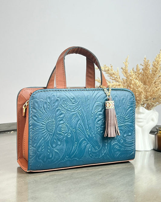 CROSSBODY DOBLE CARA FLORES VERDE BOSQUE