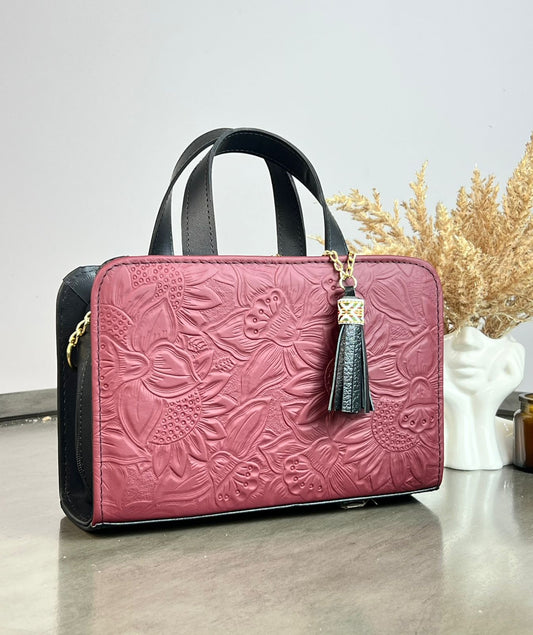CROSSBODY DOBLE CARA GIRASOLES VINO