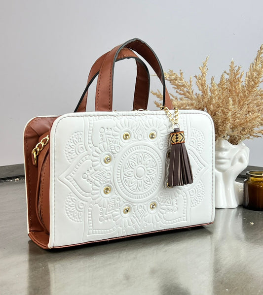 CROSSBODY DOBLE CARA MANDALA CRISTALES BLANCO
