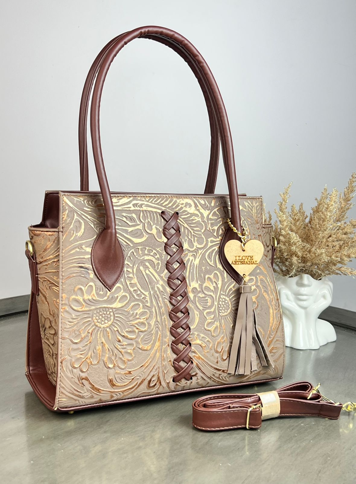 BOLSA NICOLE PIEL DE FLORES BAILEYS COBRE/COMINO