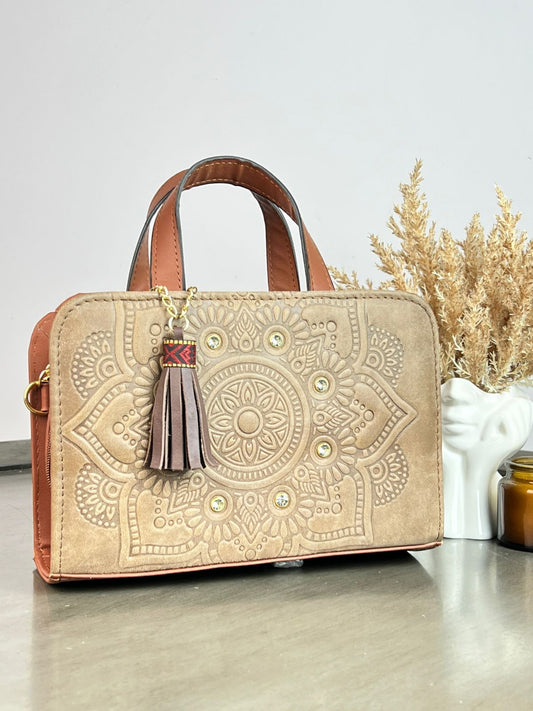 CROSSBODY DOBLE CARA MANDALA CRISTALES KHAKI