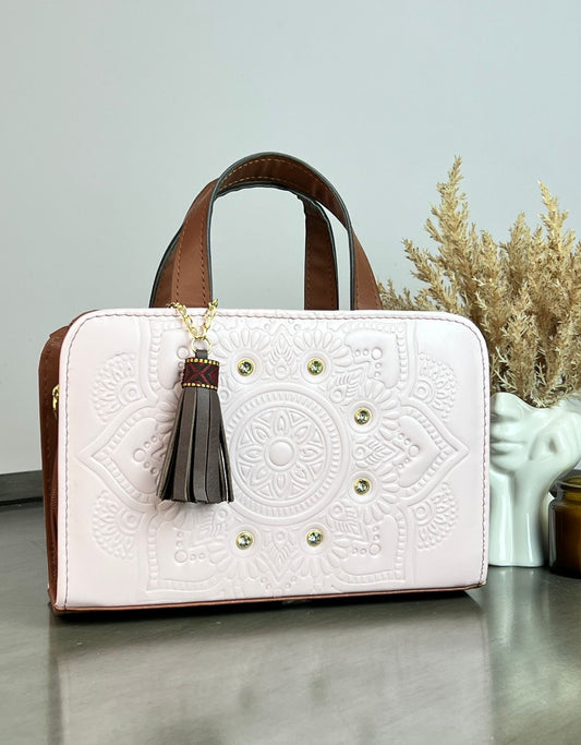 CROSSBODY DOBLE CARA MANDALA CRISTALES BLANCO