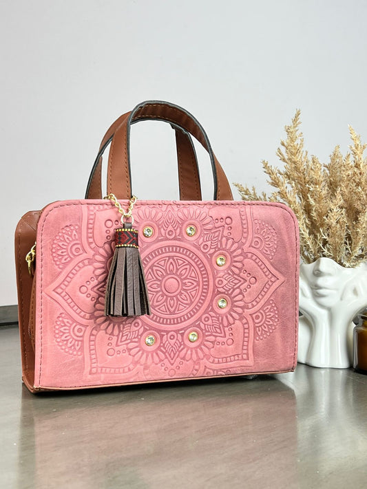 CROSSBODY DOBLE CARA MANDALA CRISTALES PALO DE ROSA