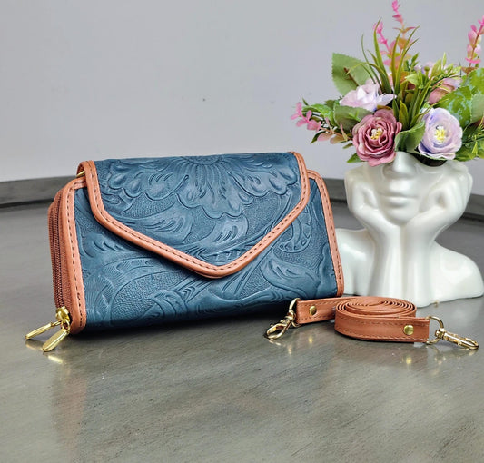 CARTERA PIEL TAPA VERDE AZULADO