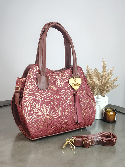 BOLSA HILDA PIEL DE FLORES TERRACOTA-COBRE/COMINO