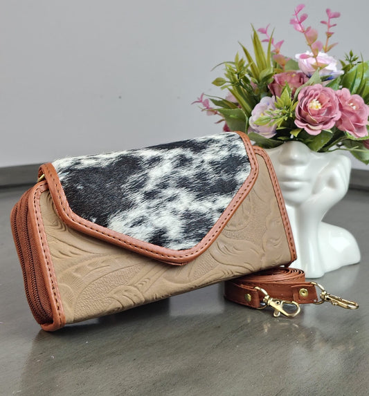 CARTERA PIEL TAPA PELO KHAKI