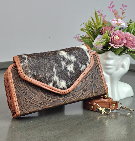 CARTERA PIEL TAPA PELO CHOCOLATE AVEJENTADO
