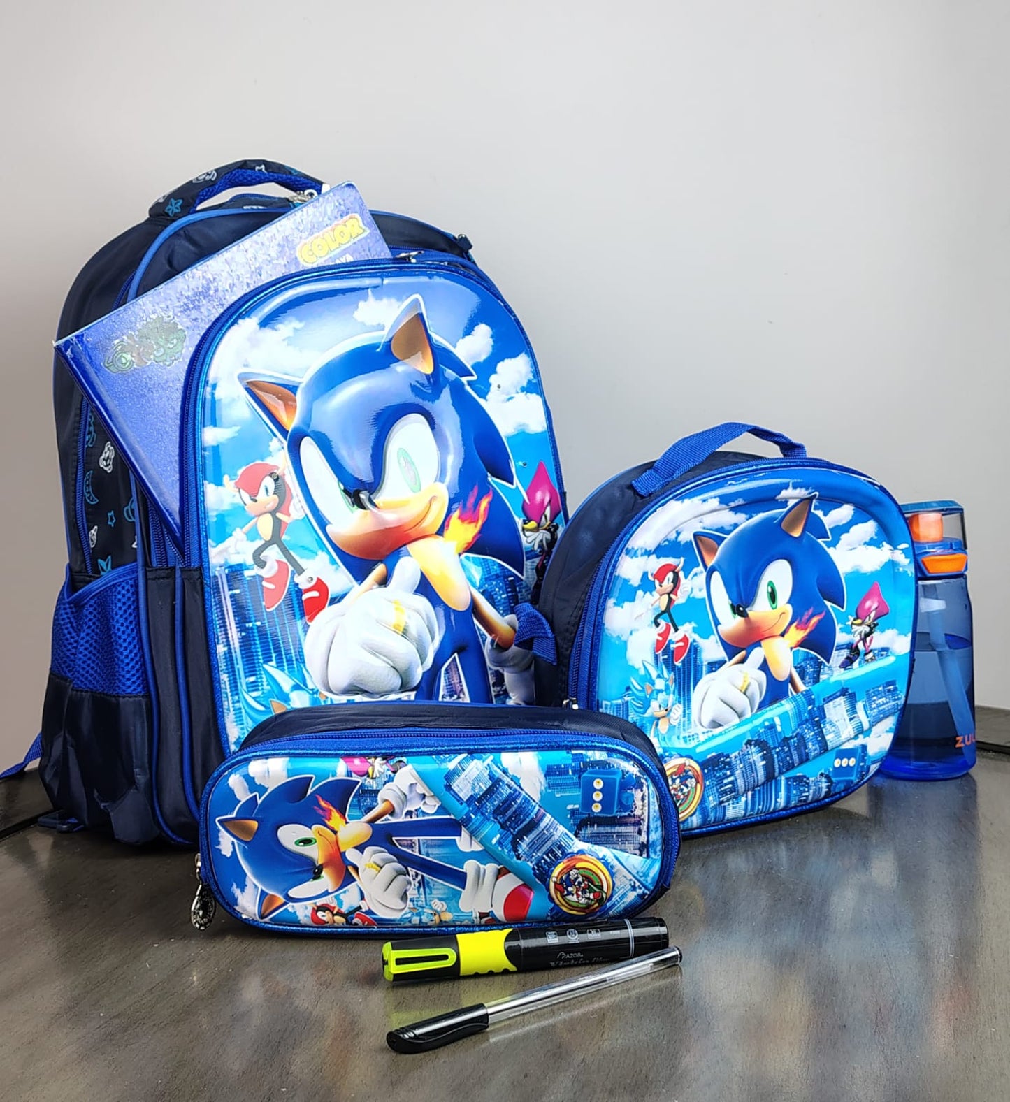 COMBO ESCOLAR 3D SONIC AZUL REY