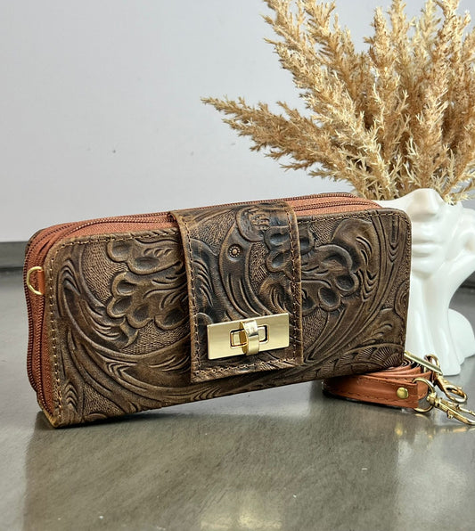 CARTERA PIEL BROCHE CHOCOLATE AVEJENTADO