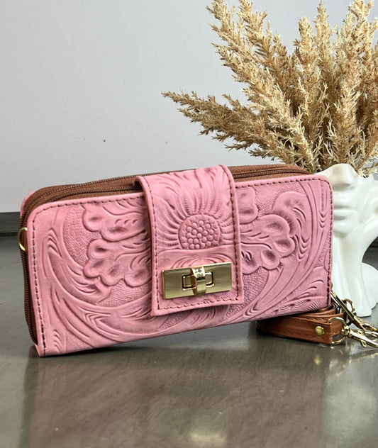 CARTERA PIEL BROCHE ROSA MATE