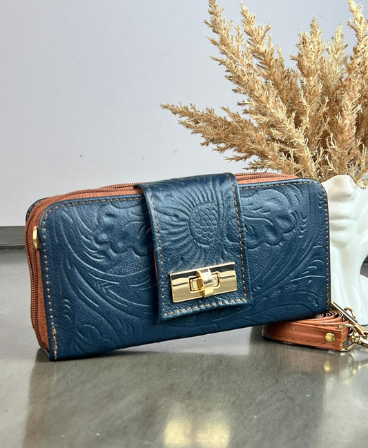 CARTERA PIEL BROCHE AZUL MARINO