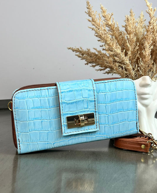 CARTERA PIEL BROCHE DRILO CELESTE