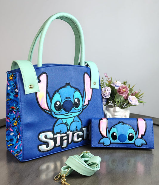 DUO BOLSO Y CARTERA PERSONAJE STICH AZUL REY/MENTA