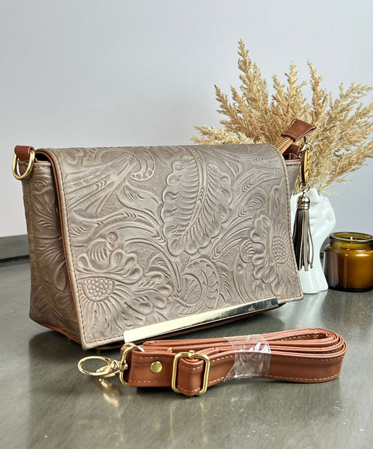 CROSSBODY VIANNEY GRABADO FLORES MOKA