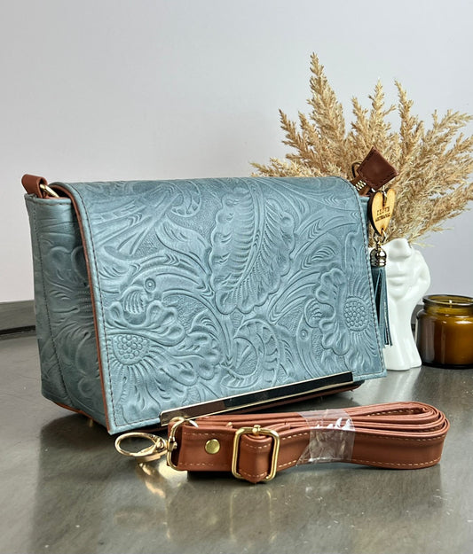 CROSSBODY VIANNEY GRABADO FLORES AZUL PLOMO
