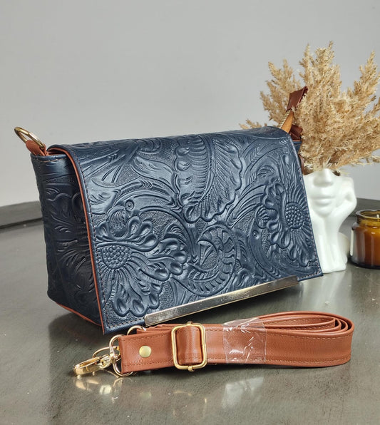 CROSSBODY VIANNEY GRABADO FLORES AZUL MARINO