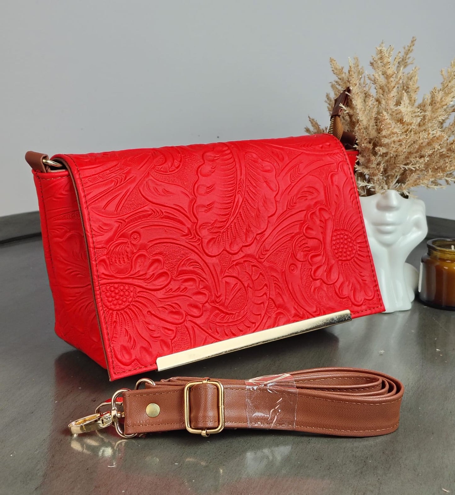 CROSSBODY VIANNEY GRABADO FLORES ROJO