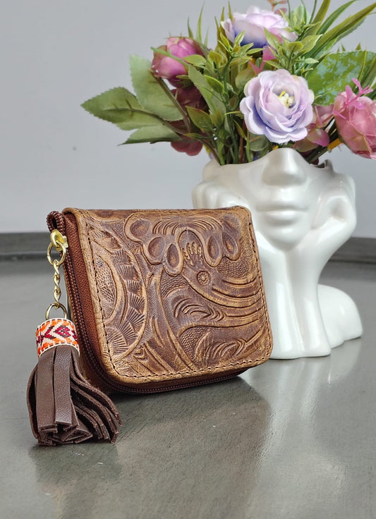 MONEDERO PIEL CAMEL AVEJENTADO