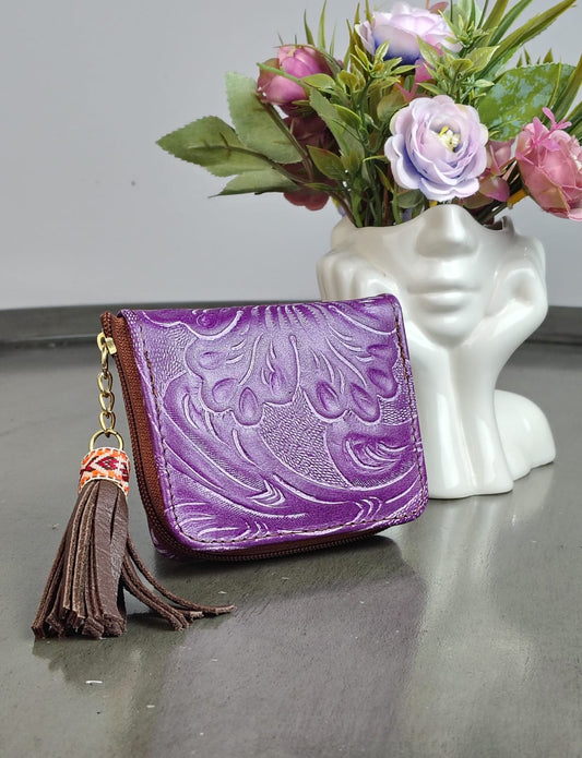 MONEDERO PIEL MORADO LINEAS BLANCAS