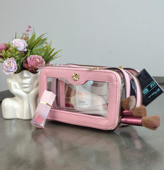COSMETIQUERA DOBLE CIERRE MICA ROSA PARAISO