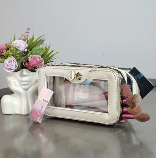 COSMETIQUERA DOBLE CIERRE MICA HUESO
