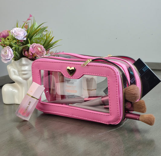 COSMETIQUERA DOBLE CIERRE MICA ROSA POP