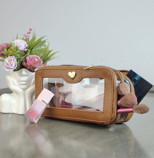 COSMETIQUERA DOBLE CIERRE MICA CAMEL