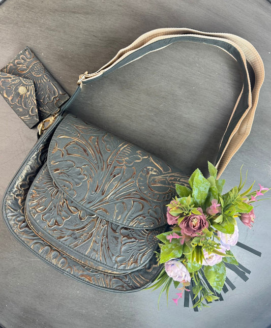 CROSSBODY MABEL VERDE MILITAR/COBRE