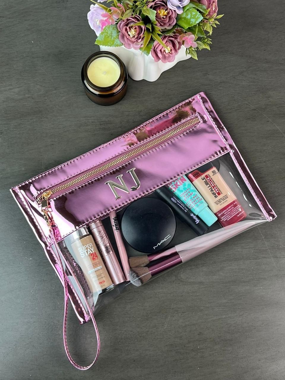COSMETIQUERA DE MICA PLANA LILA CHAROL