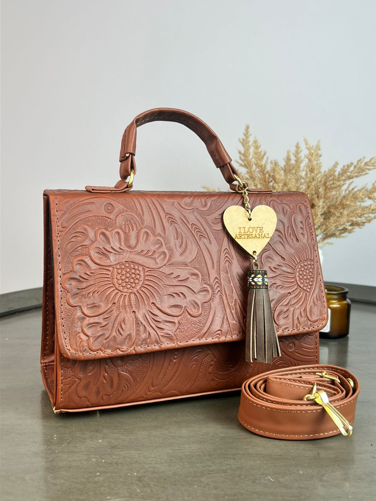 BOLSO CAJITA ZAFIRO GRABADO FLORES COMINO