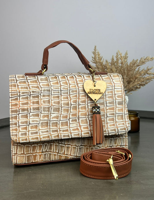 BOLSO CAJITA ZAFIRO GRABADO DRILO ARENA