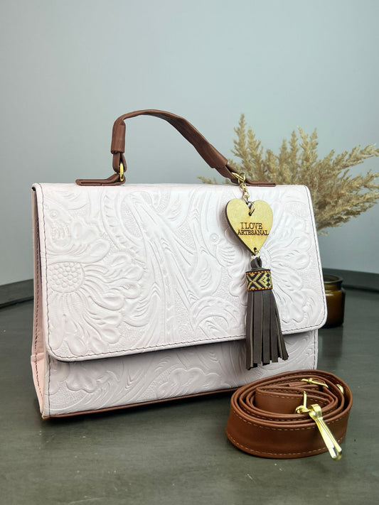 BOLSO CAJITA ZAFIRO GRABADO FLORES PERLA