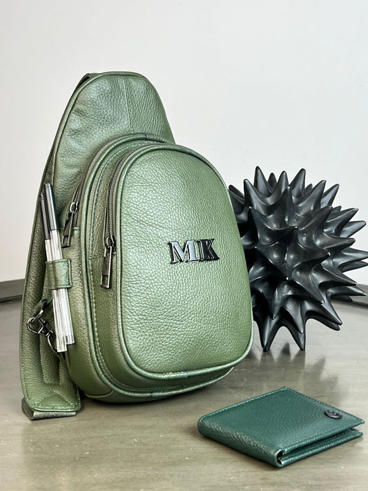 PECHERA 100% PIEL ALEMANIA VERDE MILITAR