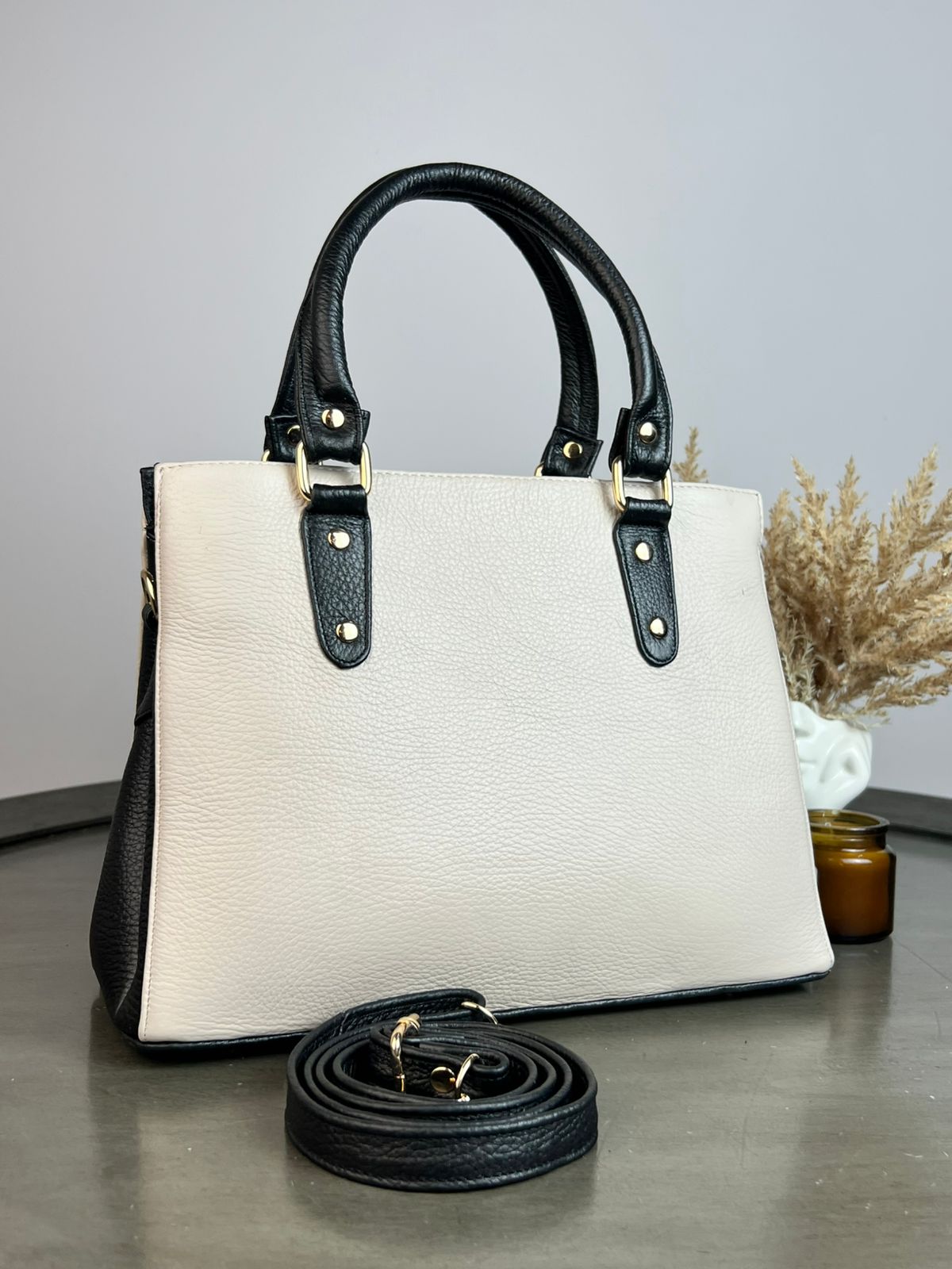 BOLSO PIEL GRACIELA HUESO/NEGRO