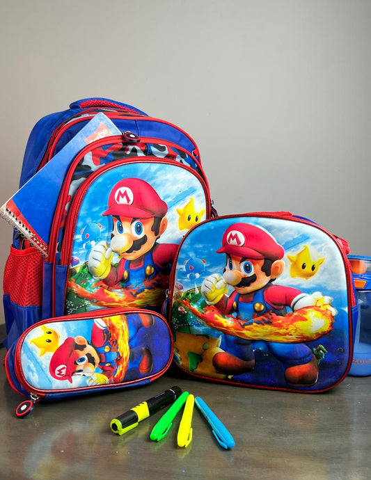 COMBO ESCOLAR SUPER MARIO FUEGO AZUL REY/ROJO