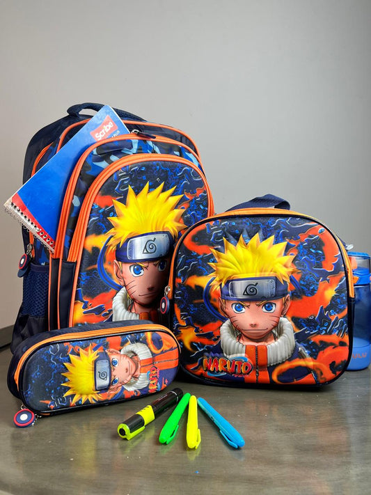 COMBO ESCOLAR NARUTO AZUL MARINO/NARANAJA