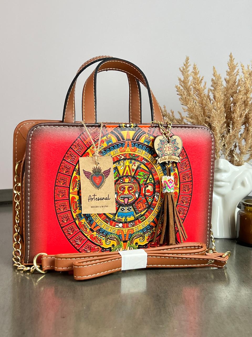 DB CROSSBODY CALENDARIO AZTECA ROJO