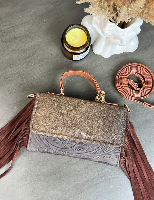 CROSSBODY DELIA PELO Y BARBAS FERRERO/PELO CAFÉ/BARBAS CAFÉ