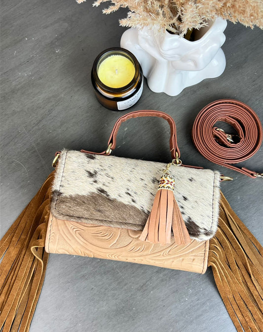 CROSSBODY DELIA PELO Y BARBAS MAQUILLAJE/PELO BLANCO MANCHA/BARBAS CAMEL