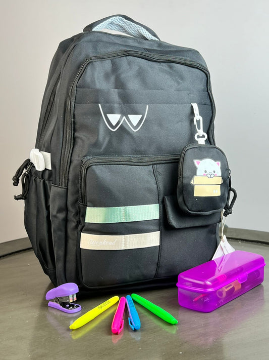 MOCHILA CON MONEDERO GATO NEGRO