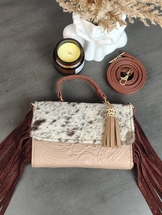 CROSSBODY DELIA PELO Y BARBAS MAQUILLAJE/PELO BLANCO MOTEADO/BARBAS CAFÉ