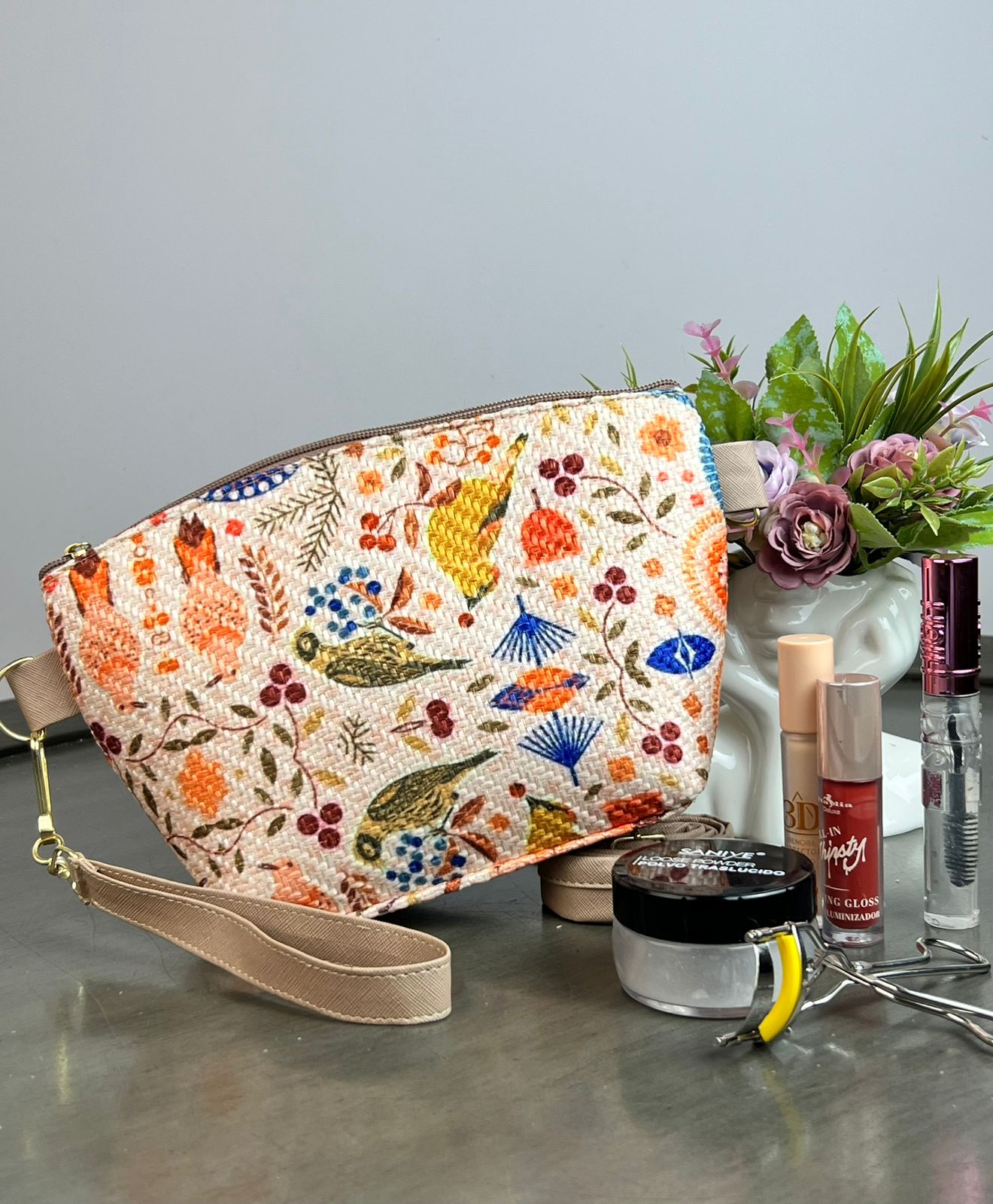 COSMETIQUERA YUTE PAJAROS BEIGE