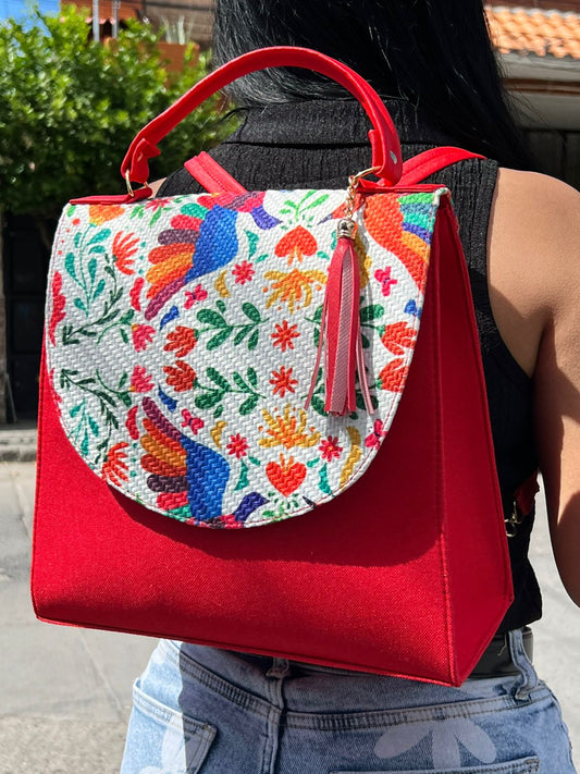 MOCHILA YUTE ROJO/OTOMI BLANCO