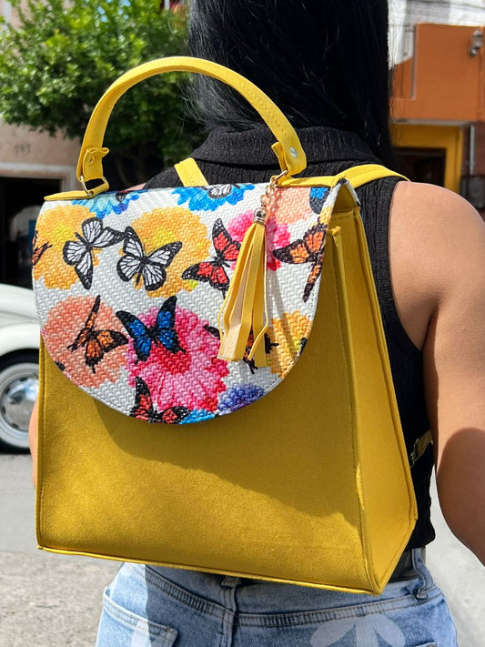 MOCHILA YUTE AMARILLO/MARIPOSAS F BLANCO
