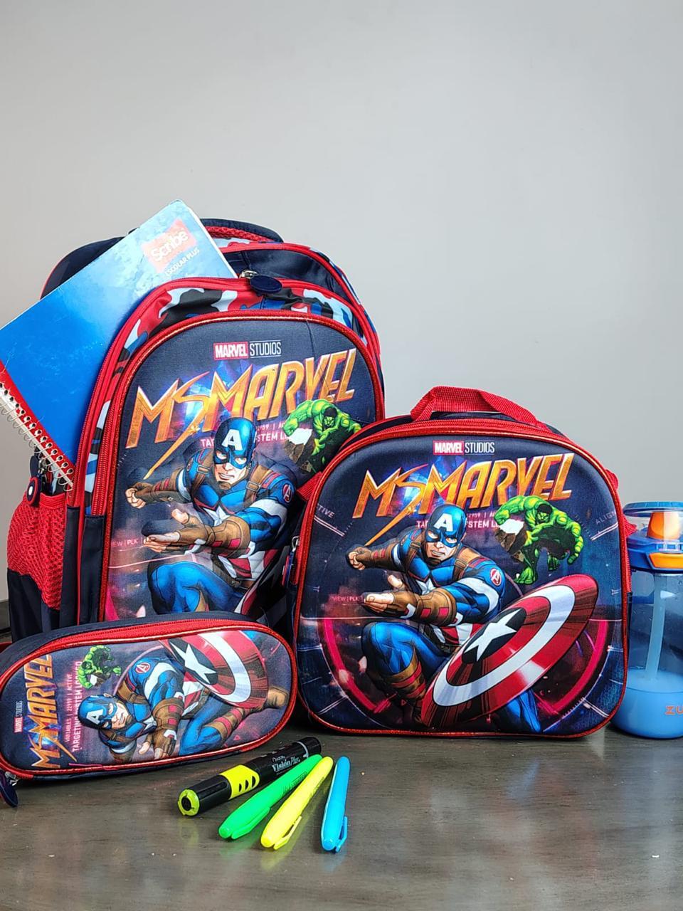 COMBO ESCOLAR MARVEL Y HULK AZUL MARINO/ROJO
