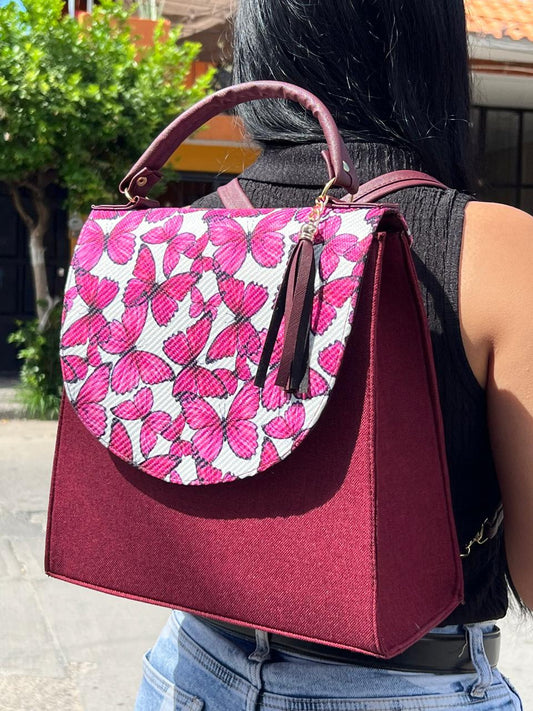MOCHILA YUTE VINO/MARIPOSAS F BLANCO