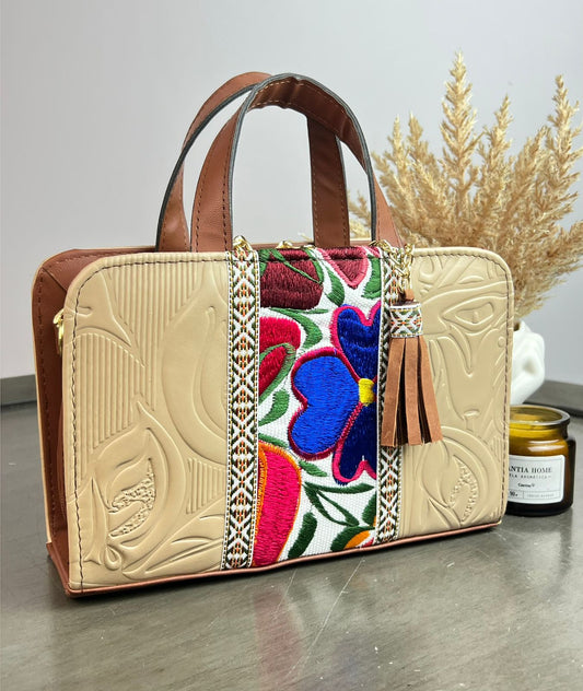 CROSSBODY DOBLE CARA ALCATRAZ FRANJA BORDADO F BLANCO/HUESO